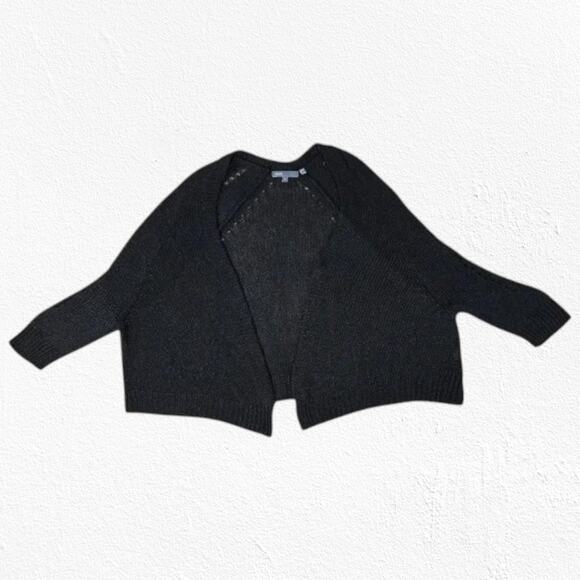Vince Black Open Knit Open Front Quarter Sleeve Cropped Cardigan Size Small - Picture 1 of 6